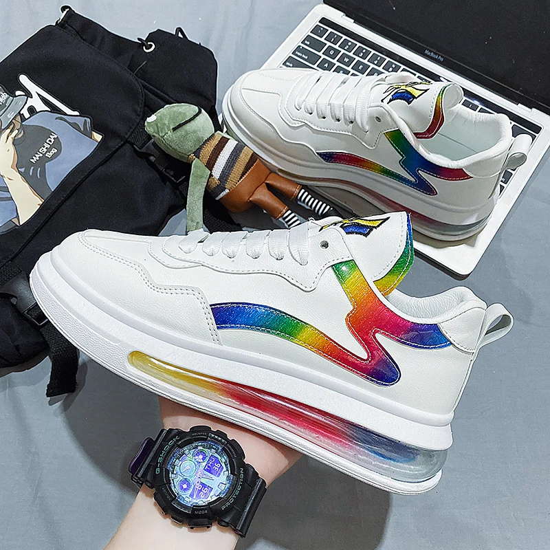 

2021 New Arrival Shoes Skating Board, Casual Comfortable Skate Board Shoes, Air Cushion Sneakers Basketball Style Shoes For Man, White color, white black