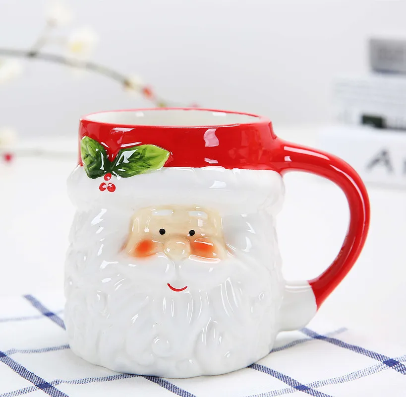 

H196 Creative Xmas Children Adults Gift Cute Cartoon Porcelain Cup Christmas Santa Snowman Deer Ceramic Mug, 4 colour