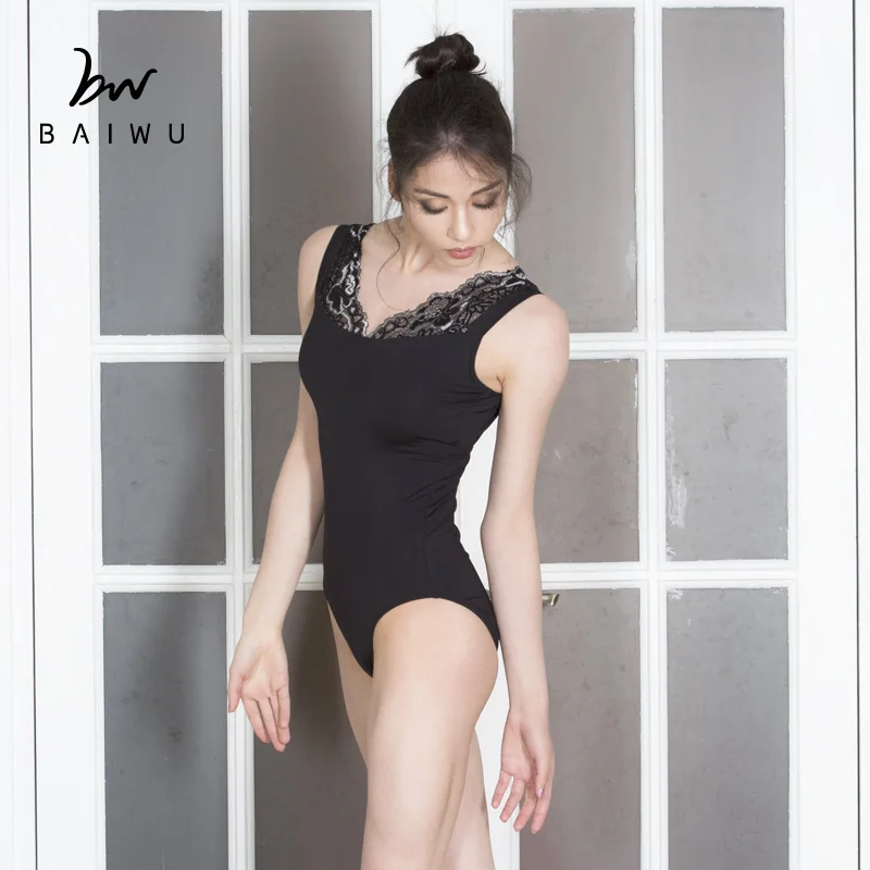 

119141008 Baiwu Sleeveless Leotard Black Dancewear Ballet Lace Leotards