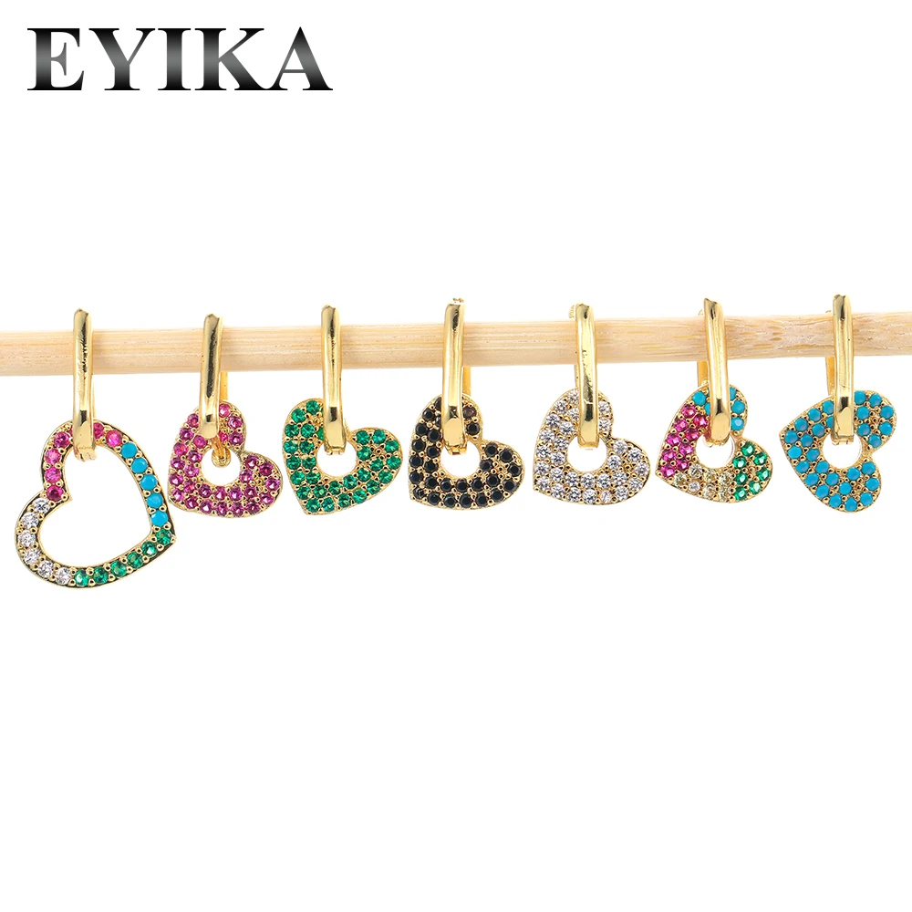 

18K Gold Plated Cubic Zircon Heart Brass Earrings DIY Various Size For Love Bridal Wedding Rainbow Jewelry, Color