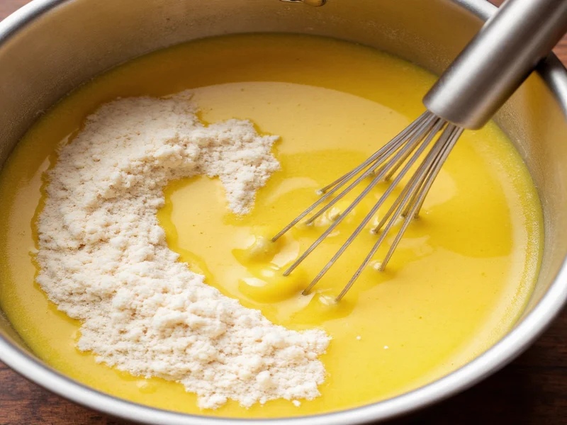 Whisking butter and flour to create smooth golden roux
