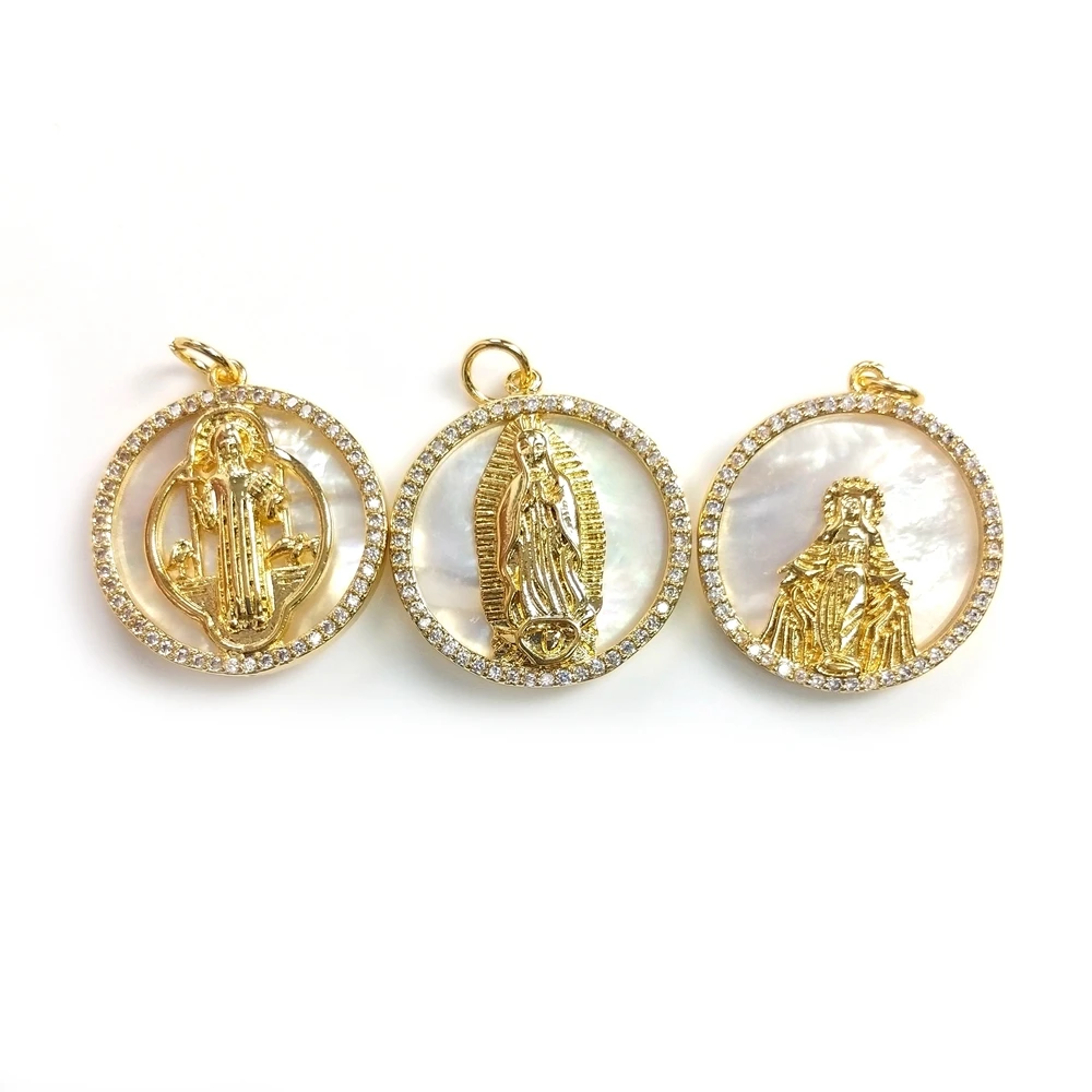 

Manufacturers DIY Religious Bracelet 18k Gold-Plated Round Pendant Inlaid With Virgin Mary Jewelry Making Materials for Unisex, As picture shows