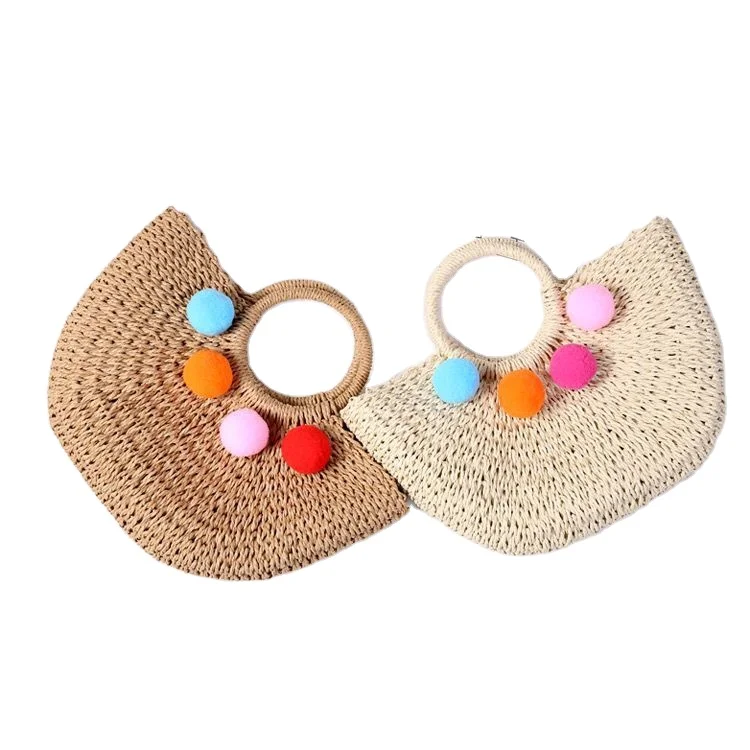 

Manufacturers Straw Beach Bag Natural Hand Ladies Summer Tote Handbags Woven Handle Shoulder Bag For Women, Black