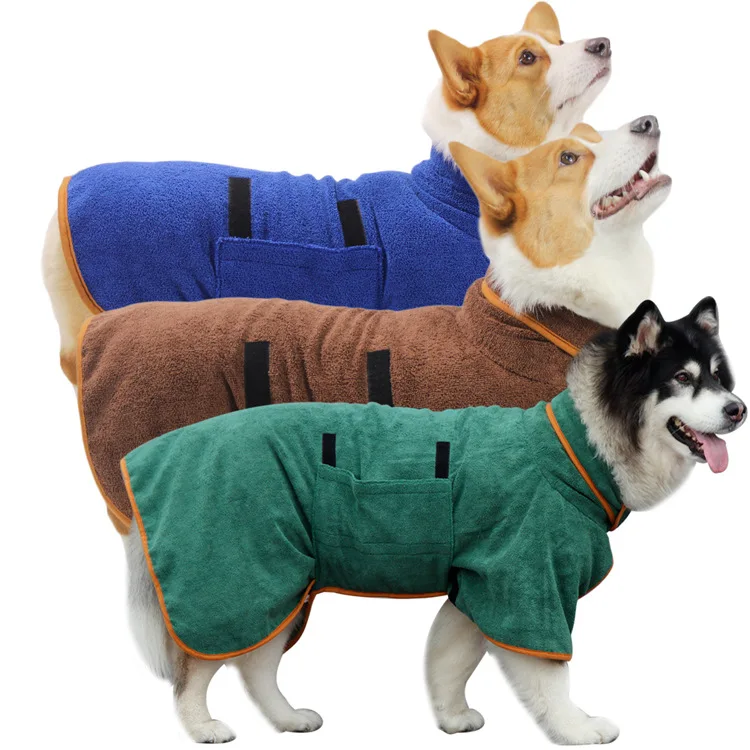 

Chien Peignoir Super Absorbent Pet Grooming Towel, Warm Multi-colors Microfiber Dog Puppy Bathrobe For Autumn And Winter, Brown, green, blue, grey, yellow, orange