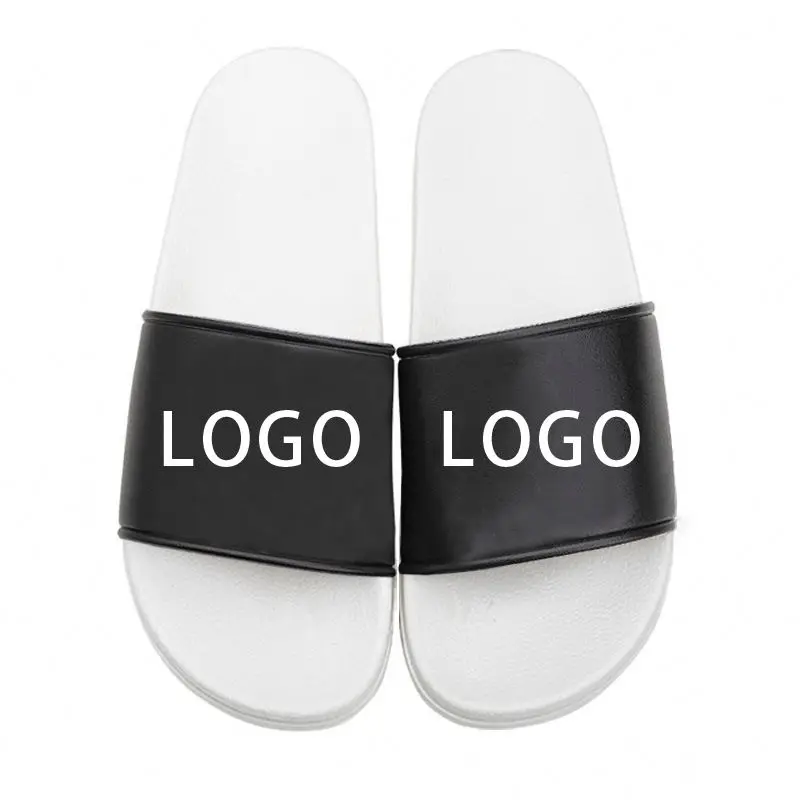 

Slippers Slide sandal Custom Casual PVC Sole High Quality Logo Slides Black ladies beach slippers, As shown