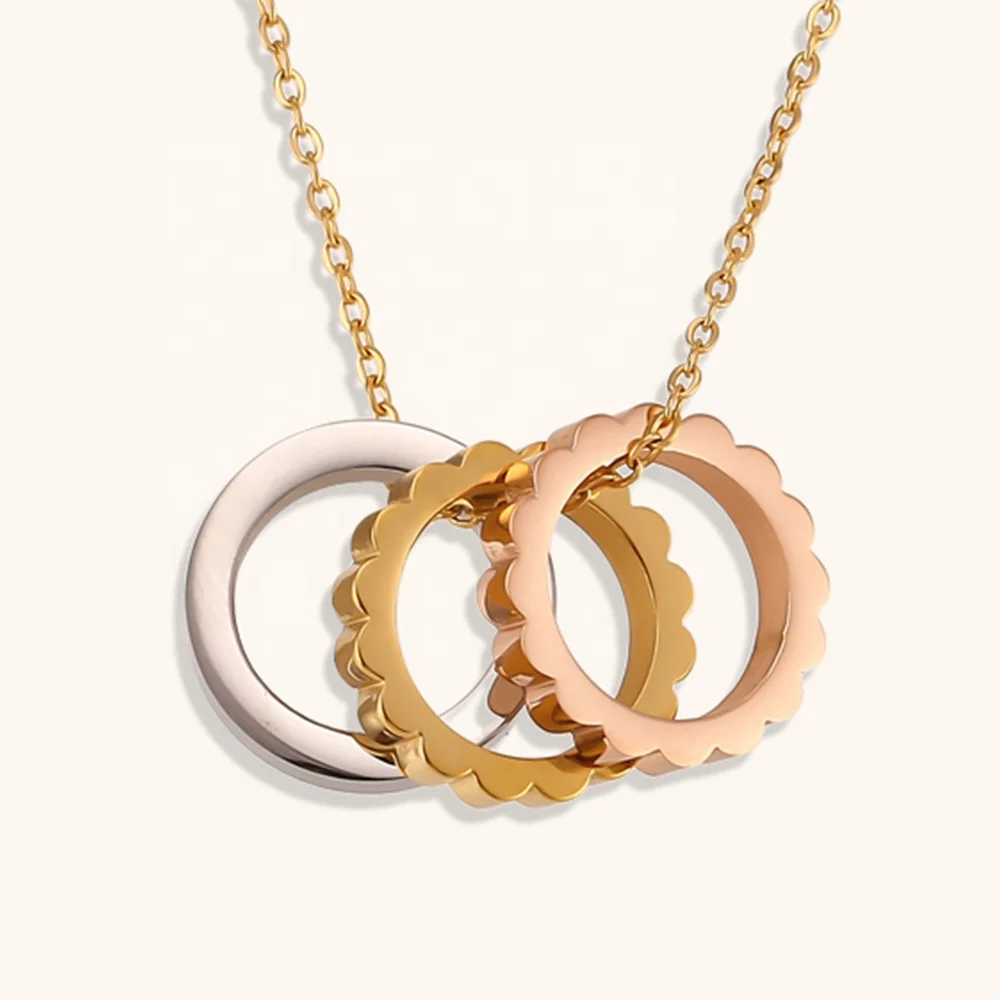

Hot Popular Designer 18k Gold Plated Customized Jewelry Three Hoop Pendant Necklace