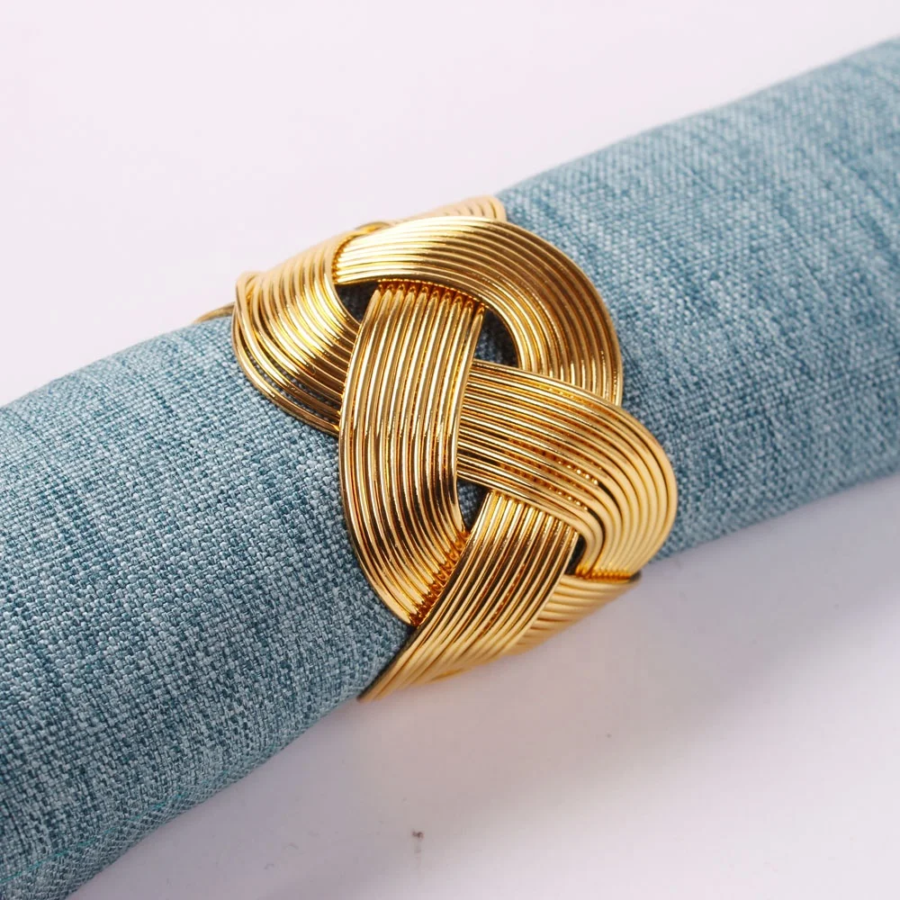 

Luxe Braided Knotted Weave Gold Metal Napkin Rings, Customized