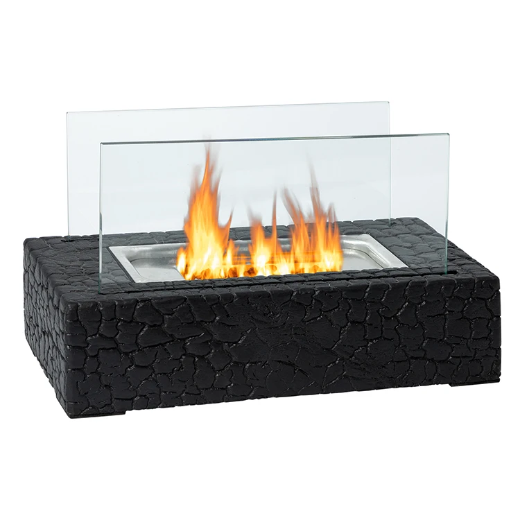 

Co-Arts Rectangular Black Mini Table Top Ethanol Gas Fire Pit Tabletop Pebble Firepit
