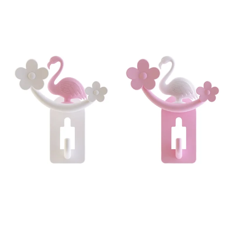 

Animal Flamingo Two Design Bathroom Kitchen Decorative Wall Hook Set, Pink,white