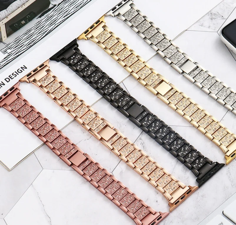 

ChicQ Women 38mm 42mm Apple Watch Band Jewelry Bling Diamond Metal Stainless Steel Watch Strap for iWatch Series 7/6/5/4
