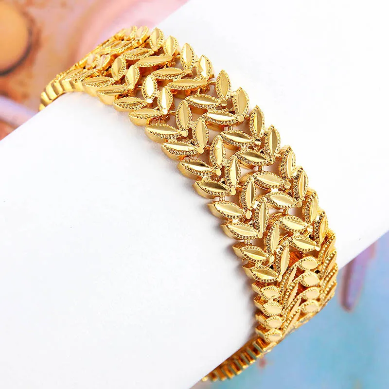 

New 18K Gold plated Heart leaf Women copper gold plated bracelet Wedding Jewelry ECO-friendly not fade Cuba solid gold Bracelet