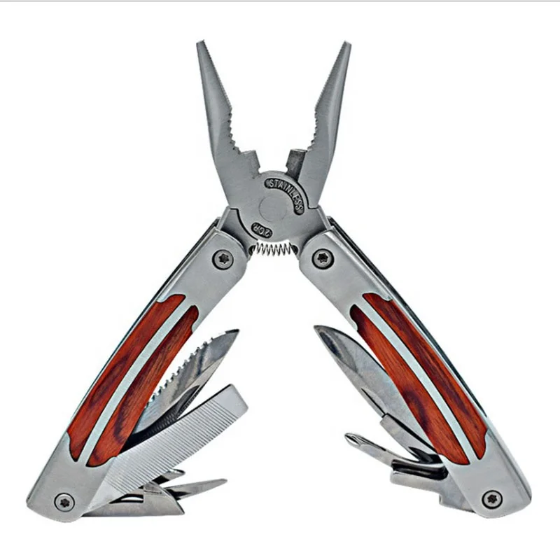 

Wooden Handle Multi Tool Telescopic Pliers Head Outdoor Emergency Spring Pliers, Black