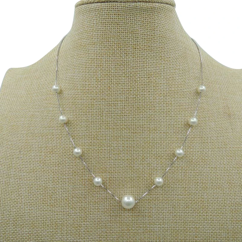 925 Silver Pearl Classic Necklace for Girls or Women 7-10 mm  Real Freshwater Nature Pearl Necklace Designs