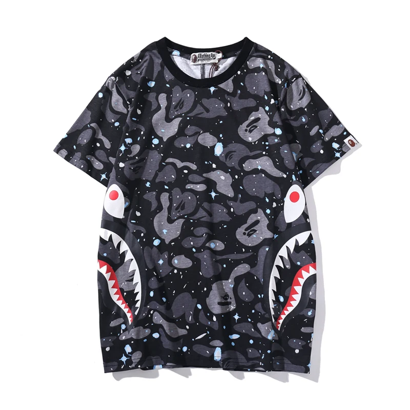 

HDCP1512 New man hip hop tshirt fashion shark head branded tshirt cotton luminous starry sky man man tshirt