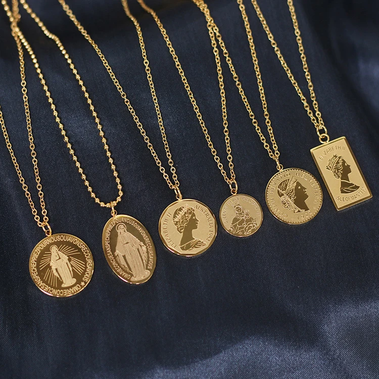 

Gold Coin Medallion Elizabeth queen virgin maria Goddess Double-sided Roman Necklace charms DIY Fashion Portrait pendant, Optional as picture,or customized