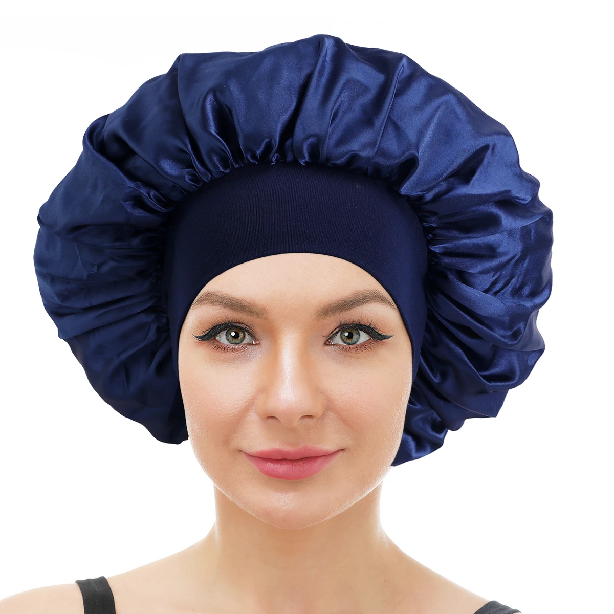 

High Quality Elastic Band Large Size Wide Band Hair Cover Bonnet Satin Sleep Cap Bonnet Hair Dryer