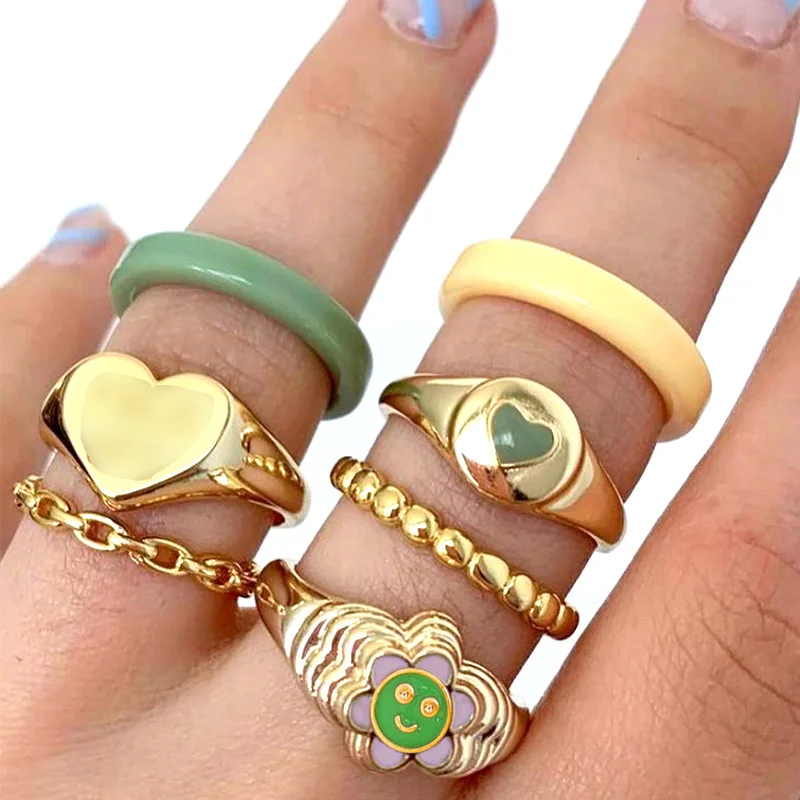 

Y2k Jewelry Korean Fashion New Women Accessories Star Butterfly Harajuku Vintage Heart Ring, Like picture