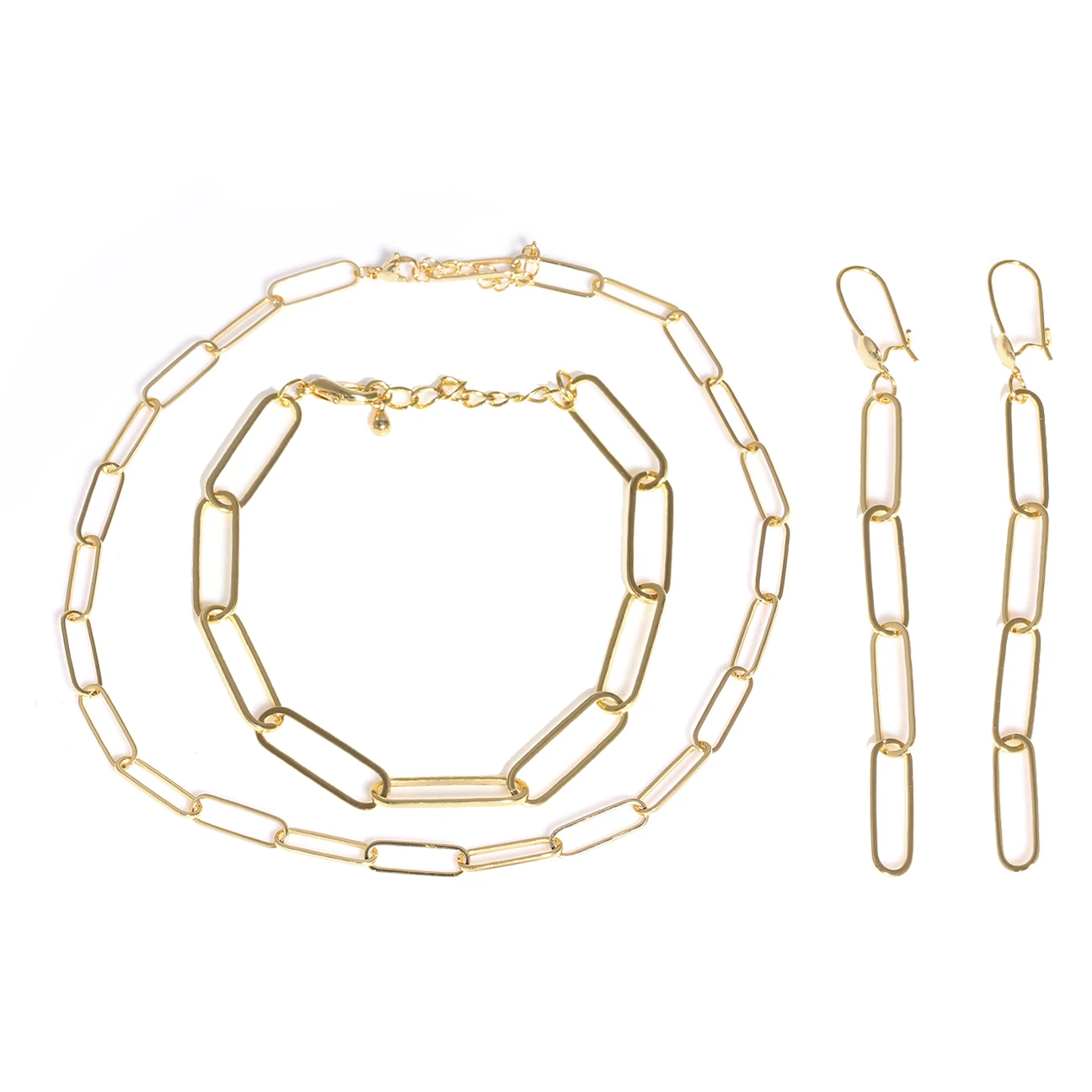 

New Arrival brass rectangle jewelry set chain for making pendant jewelry necklace Open Chain Necklace cuban link bracelet, Gold