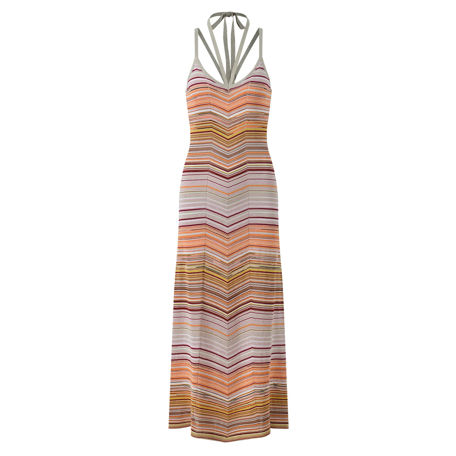 Knitted Stripe Sleeveless Midi Dress