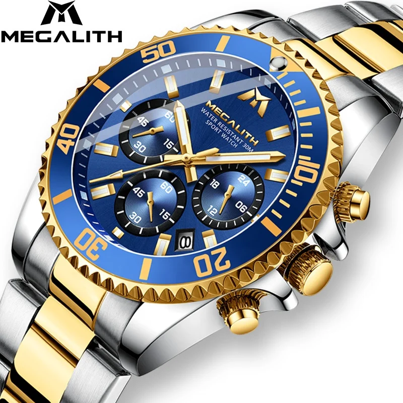 
MEGALITH Customized Men Watches Top Brand Luxury Silver Steel Mechanical wristwatches Waterproof Watches Clock Montre Homme  (62146840833)
