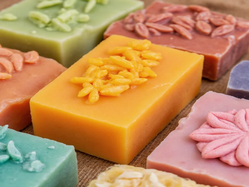 Assortment of naturally colored handmade soap bars