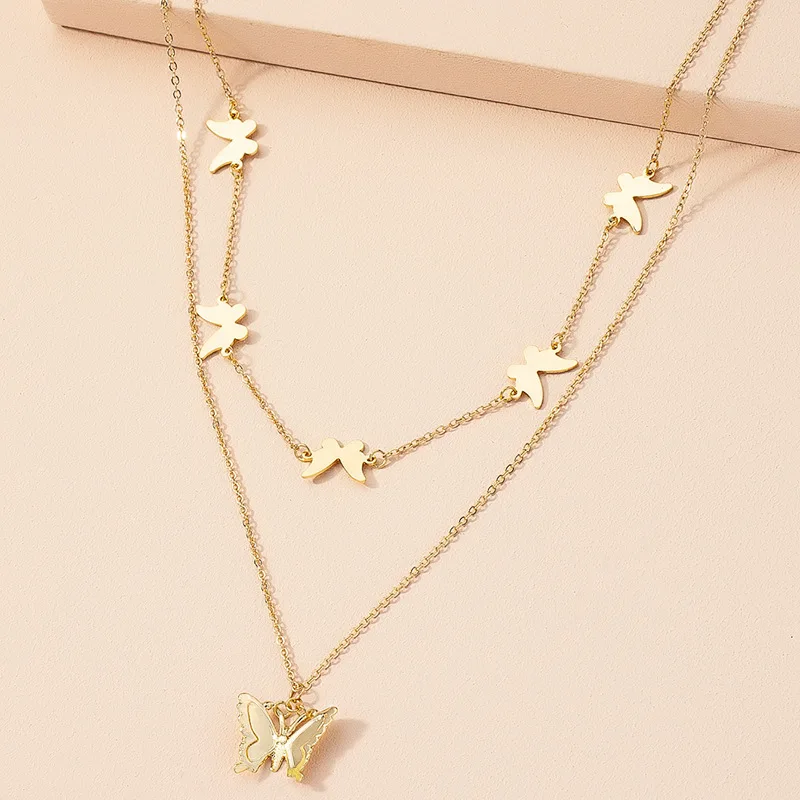 

HPXmas Delicate Gold Plated Butterfly Pendant Necklace Trendy Butterfly Link Chain Layered Necklace for Women Gifts