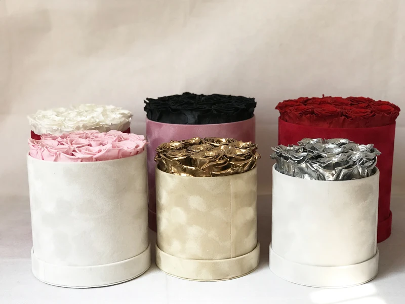 Junio Various Sizes Velvet Round Flower Box With Preserved Roses Buy