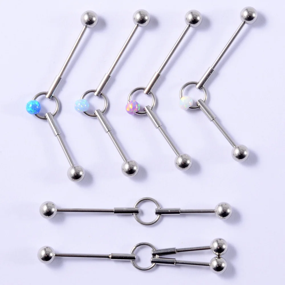 

YICAI 16g Stainless Steel Straight Barbell Ring Opal Removable Straigh Bar Cartilage Ear Barbells Industrial Piercing, Silver