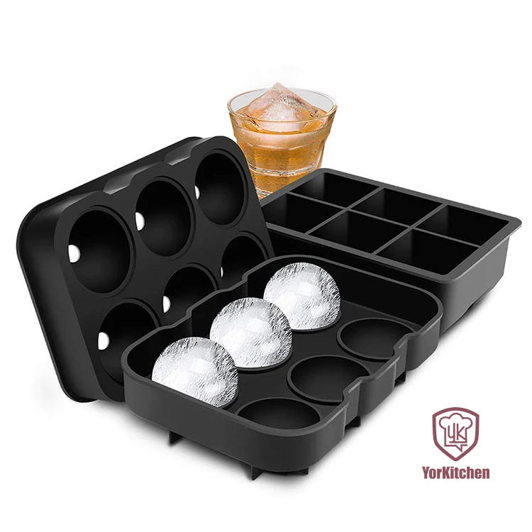 

Ice Cube Trays Silicone Set of 2 Sphere Ice Ball Maker with Lid and Large Square Ice Cube Molds for Whiskey Reusable
