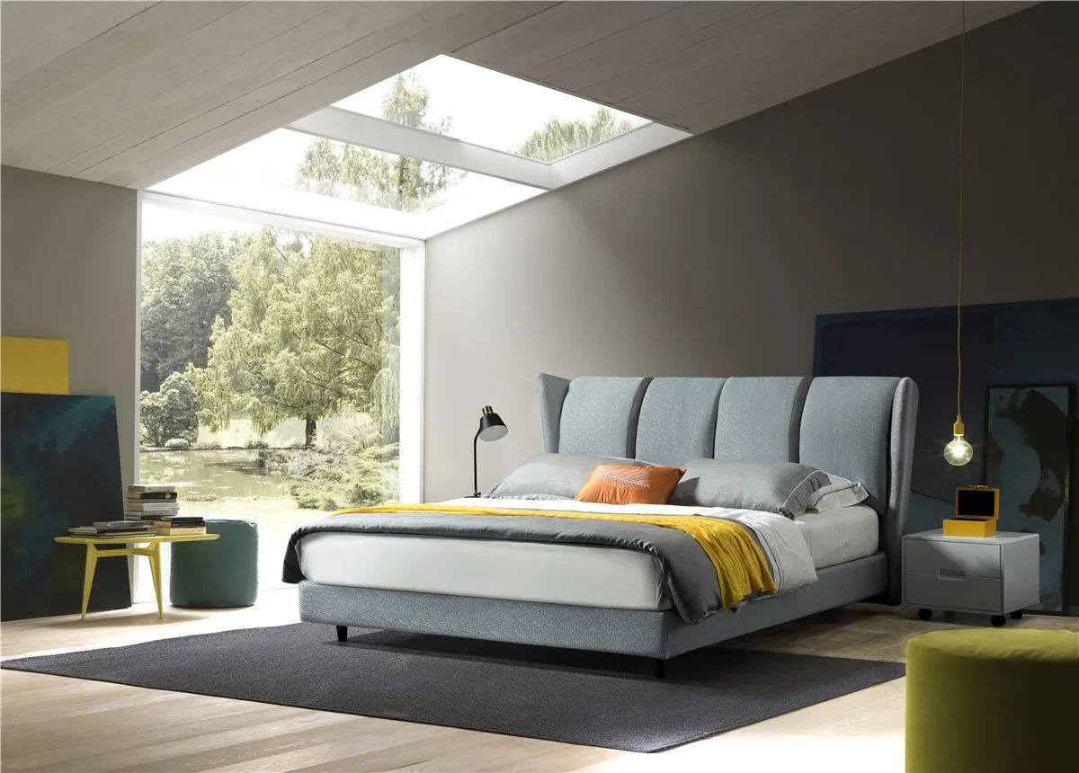 Custom bedroom furniture modern fabric elastic soft queen size wooden bed