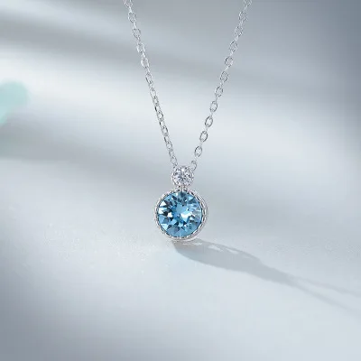 

925 Sterling Silver Jewelry Ocean Heart Blue Stone Pendant Necklace For Womens