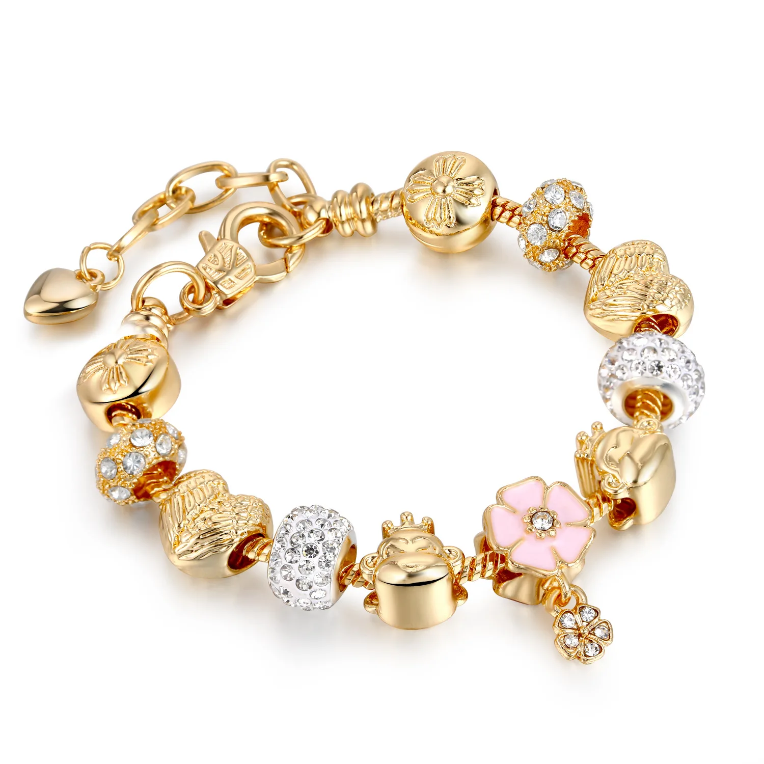 

Matte Gold Plating Charm Bracelet Pink Glaze Dripping Flower Beaded Bracelet for Women Fashion Jewelry Accessory