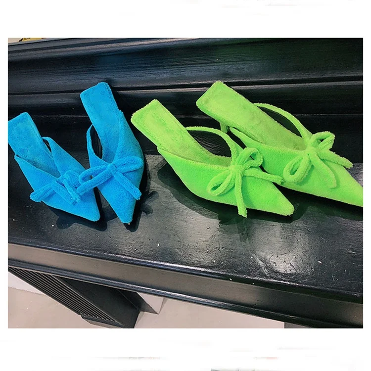 

2020 summer latest material fluorescent green and kitten heel mules for ladies, Black,pink,red,yellow,blue