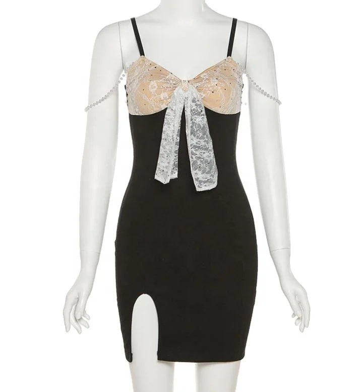 

2021 new summer women's sexy lace split halter slit dress