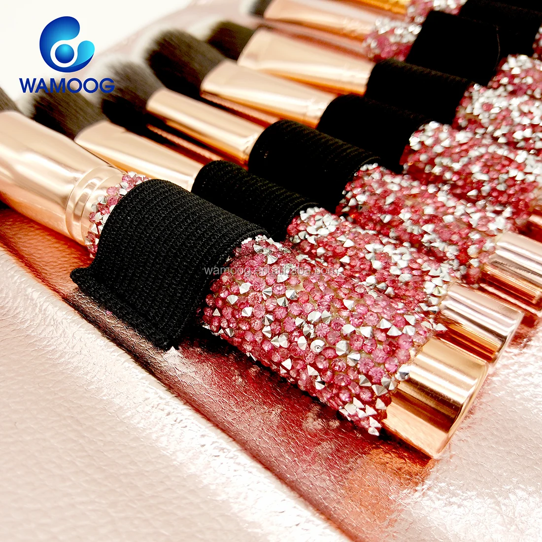 Factory hot sale crystal makeup brushes make up brush set pink with fair price