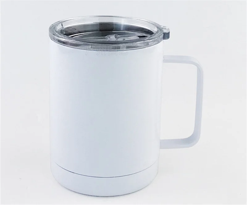 

US warehouse Insulation coffee mug 10oz double wall vacuum stainless steel sublimation blanks low ball with handle, White
