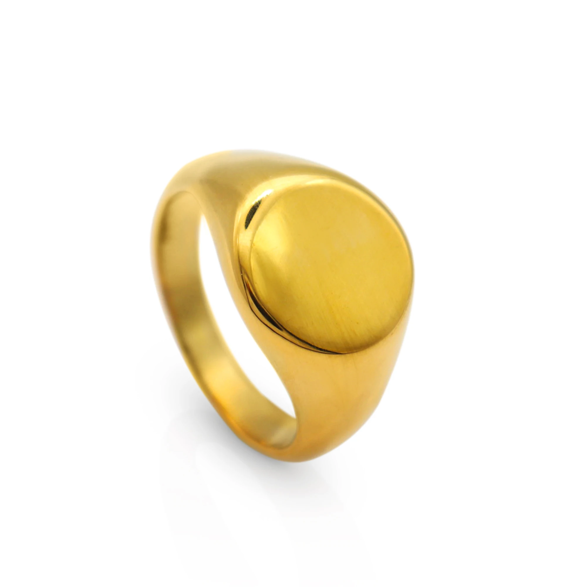 

Chris April in stock 316L stainless steel minimalist PVD gold plated round glossy signet ring for women