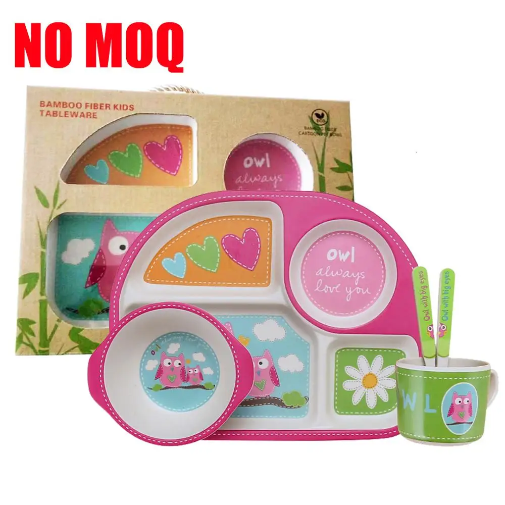 

2021 Eco-friendly 5 Pcs Kids Bamboo Fiber Tableware Dinner set, Customized color