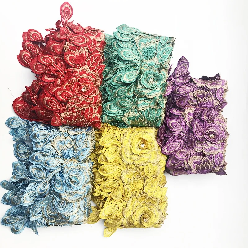

Multicolour flower venise lace trimming border 3d embroidery, As pictured