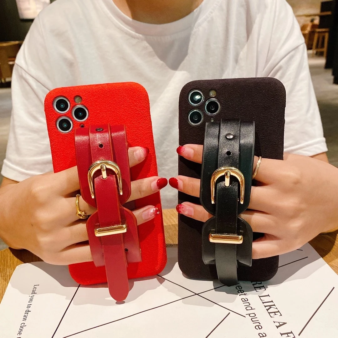 

With Wristband Lens protection Leather case Phone Case for iPhone 11 Pro Max, Red