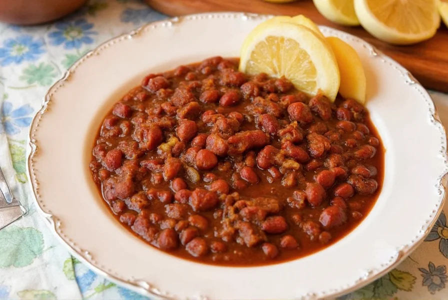 Pot of simmering chili on stove