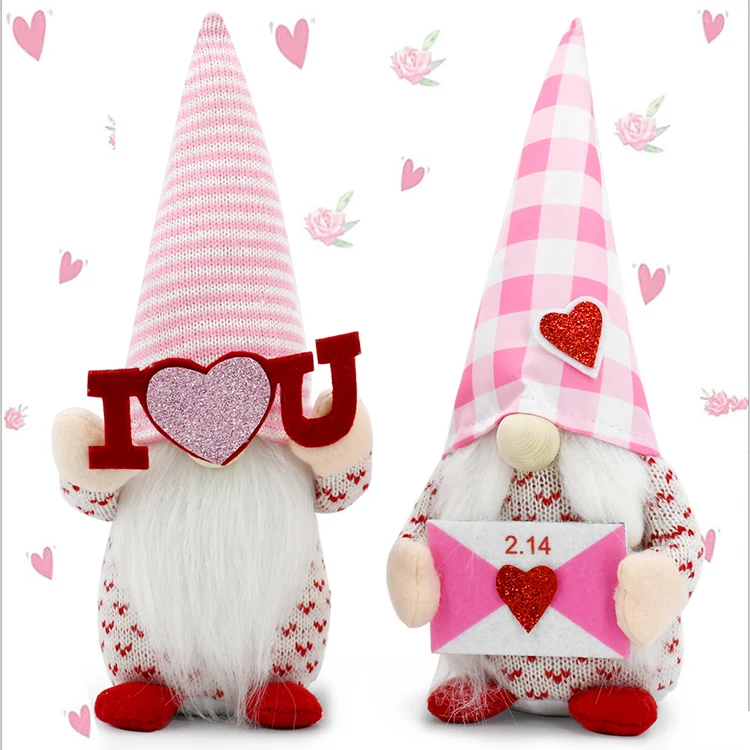 

2 Pcs valentines day gnomes plush mr and mrs handmade faceless doll for home tabletop decorations