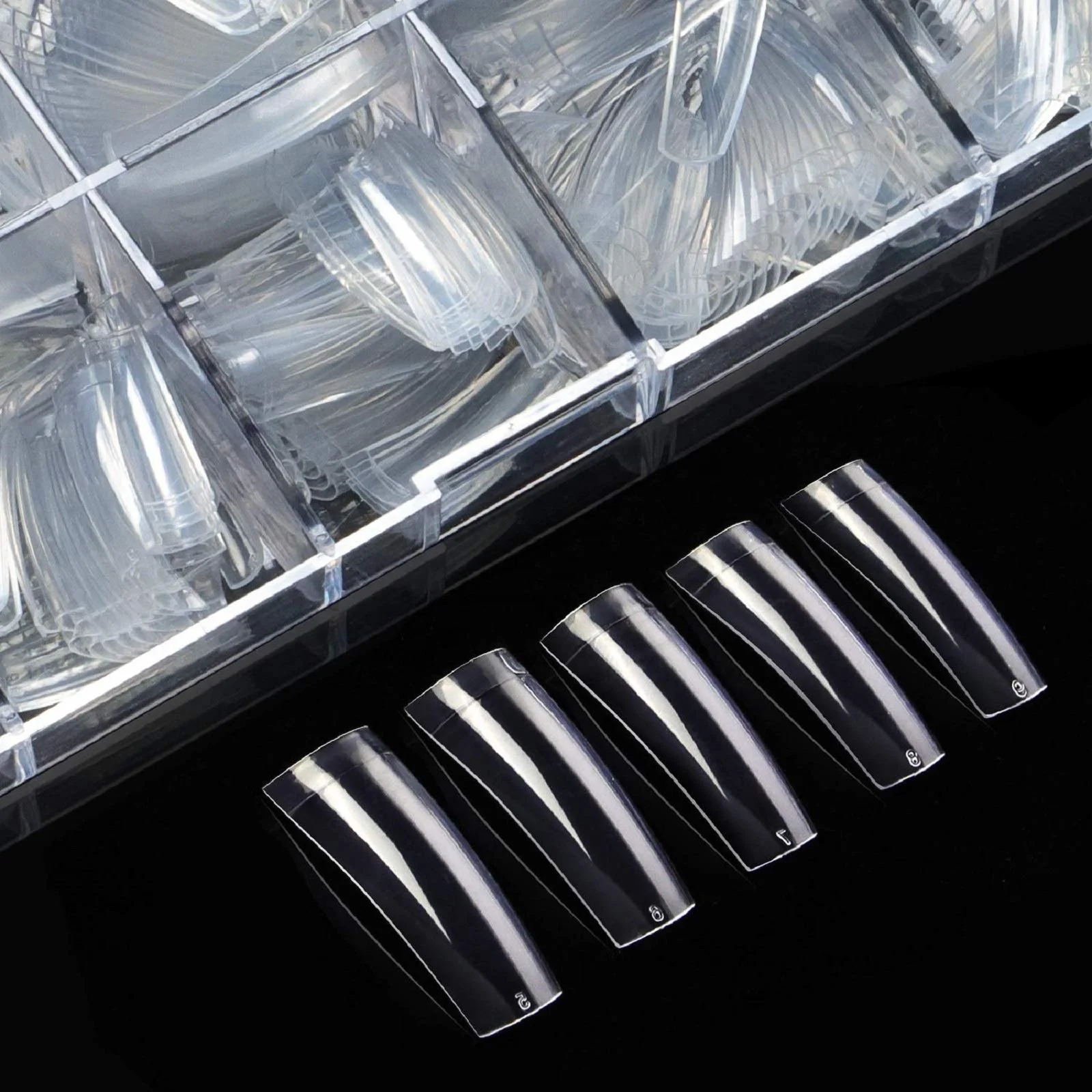 

BTARTBOX 500Pcs Acrylic Nails Half Cover Clear Natural Fake Nails Long Coffin Shaped Nail Tips