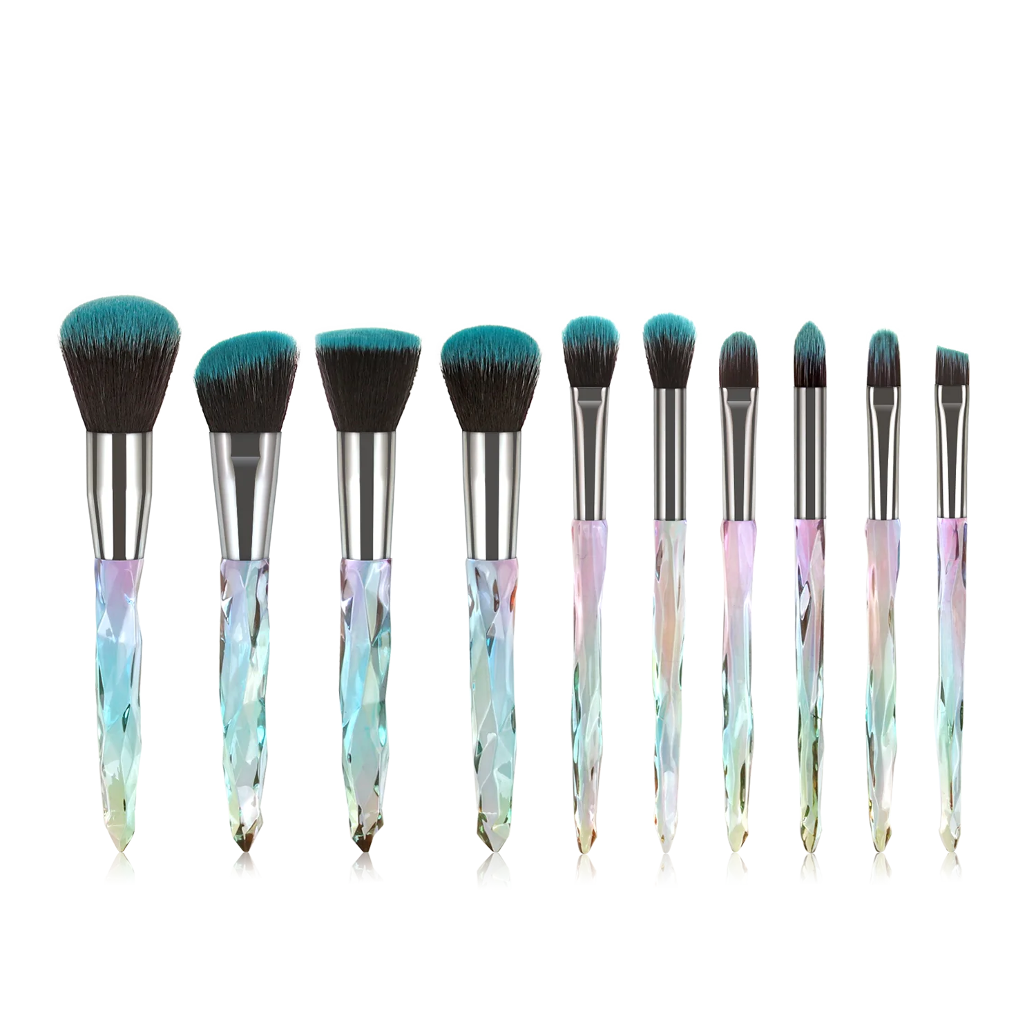 

New style 10PCS BS-MALL Crystal Handle Blue Hair Synthetic Makeup brushes set