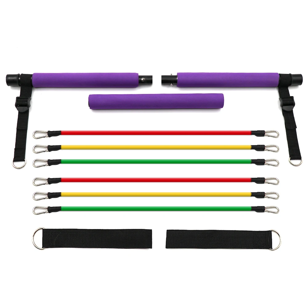 

Custom Portable Pilates Bar Yoga Exercise Bar, Foot Loop Toning Bar Nylon Loop Pilates Stick Kit, Purple