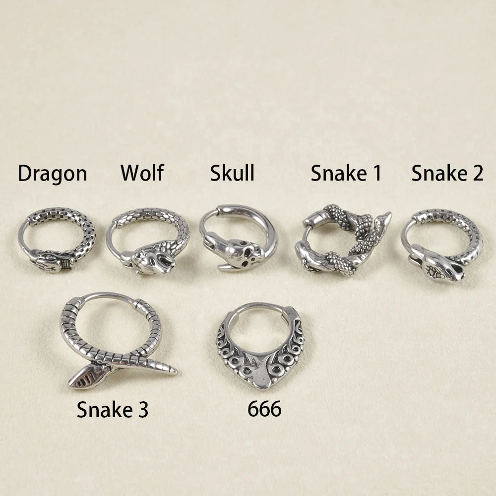 

Surgical Steel Punk Hoop Earrings Retro Dragon Snake Wolf Skull Nose Ear Cartilage Tragus Helix Piercing Body Jewelry
