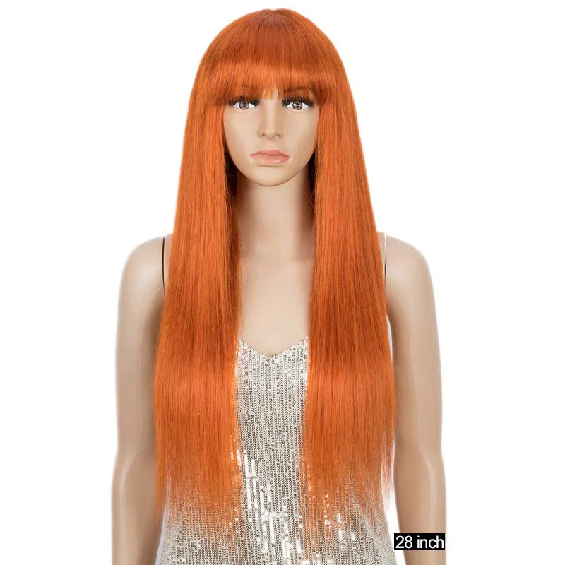 

Pink Blue Orange Blonde Color Wig Long Hair Straight Bob Wig With Bangs Brazilian Remy Human Hair Hot Sell Best Human Hair Wigs