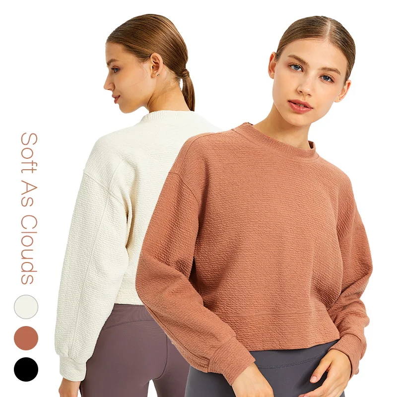 

2021 Autumn Winter New Long Sleeve Crewneck Cotton Sweatshirt Oversized Ladies Woman Yoga Gym Crop Tops Fashionable Pullover