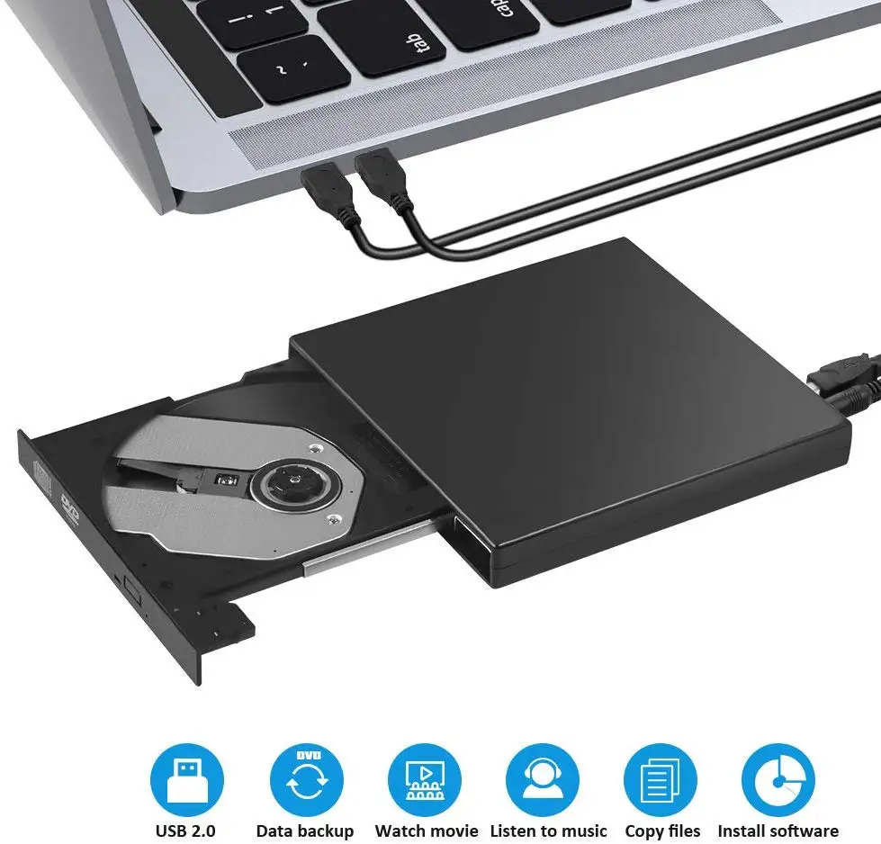 
Raycue USB 2.0 Portable Drive Rewriter Slim External CD DVD Player 
