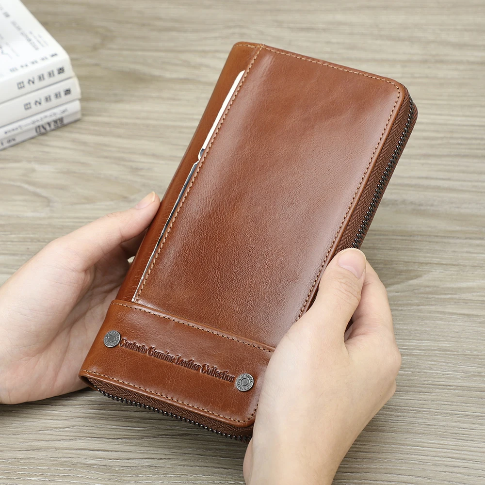 

Contact's High Quality Genuine Leather Long RFID Women Wallet Wholesale Ladies Card Coin Phone Wallet For Women Luxury